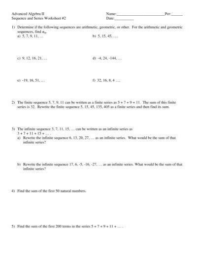Sequence And Series Worksheet 2 Date 1 Determine I