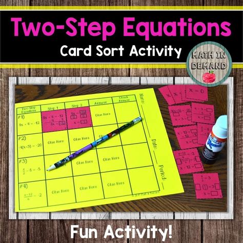Multi Step Equations Card Sort Activity Two Step Equations Math