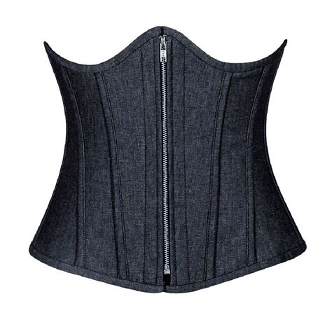 Daisy Corsets Top Drawer Underbust Denim Black Steel Boned Corset Womens Clothing