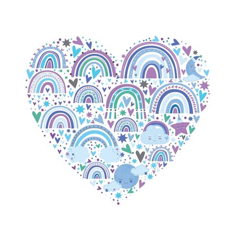 Premium Vector Cute Rainbow Pattern In Blue Color Rainbows Hearts