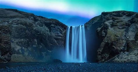 Skógafoss With Northern Lights Iceland Wonder