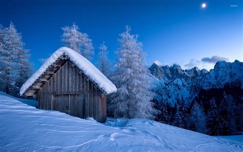 Old Barn In The Mountains Surrounded By Snow Wallpaper World