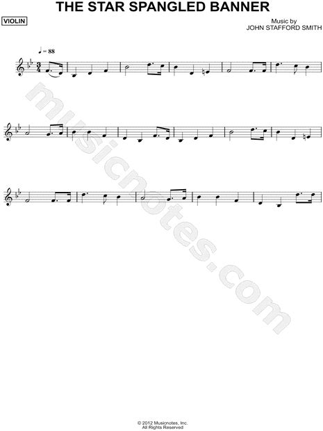 Violin Sheet Music For Star Spangled Banner National Anthem Of France