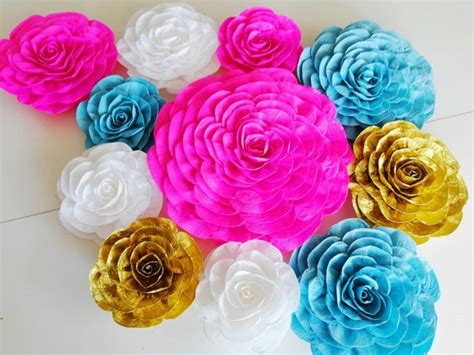 Pink Gold Teal Encanto Large Paper Flowers Wall Decor Backdrop Henna