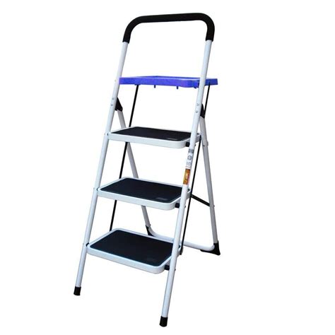 Amerihome 3 Step Steel Metal Folding Step Stool Ladder With Paint Tray