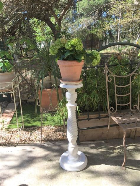 Shabby White Plant Stand Vintage French Tall Wooden Planter Etsy