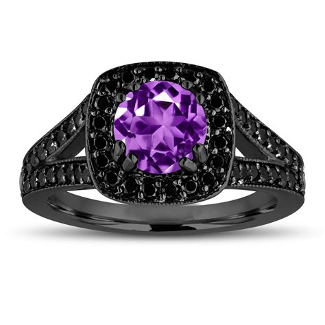 Purple Amethyst Engagement Ring 14k Black Gold Vintage Style 156 Carat