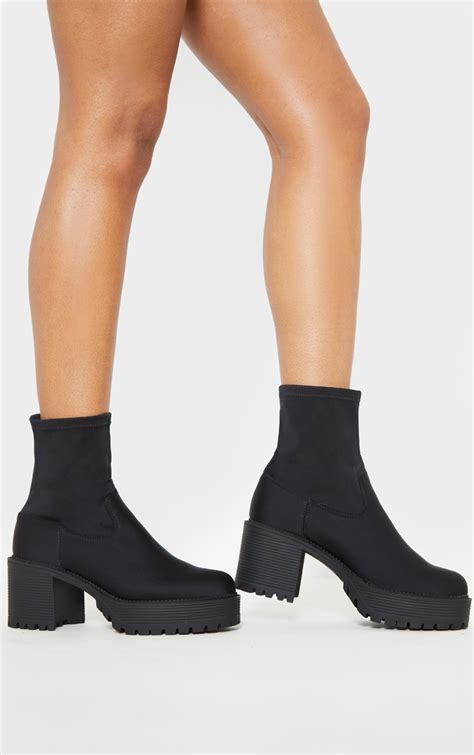 black lycra chunky sock boot shoes prettylittlething ire