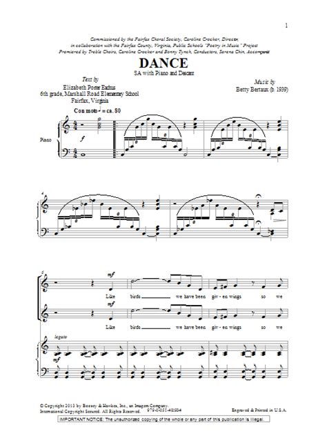 Betty Bertaux Dance Sheet Music Pdf Notes Chords Concert Score 2 Part Choir Download