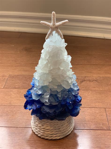 Sea Glass 9 Inch Christmas Tree In Blue And White Ombre One Etsy