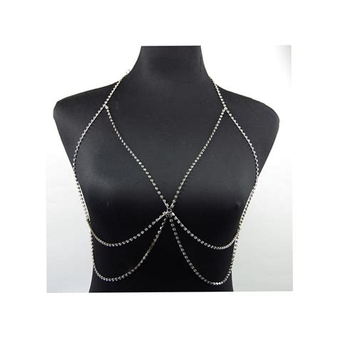 cubic zircon sexy multiple layered silver bra chain
