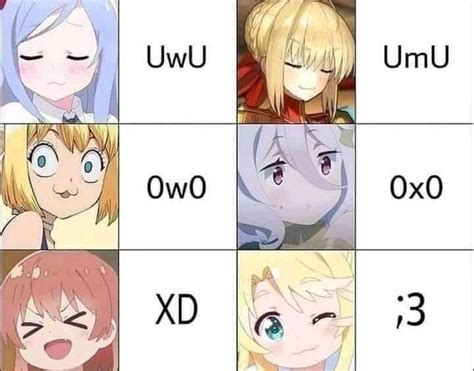 Anime Characters With Different Facial Expressions And Their Names In The Same Grided Up Image