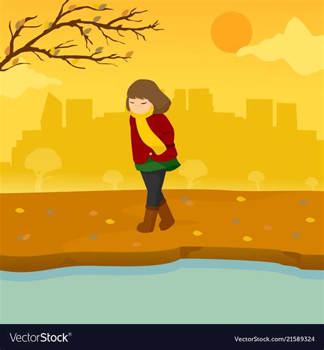 Sad Lonely Girl Autumn Season Scene Graphic Design