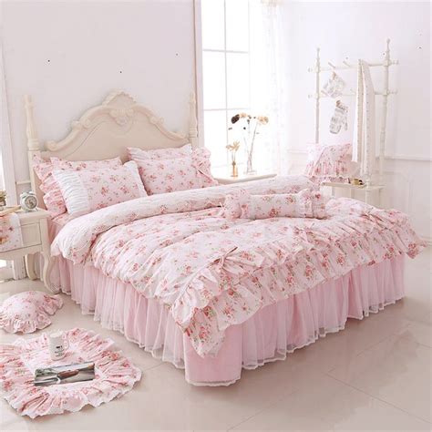 Pink Soft Cotton Duvet Cover Set Floral Ruffle Bedding Set Etsy Shabby Chic Bedding Shabby