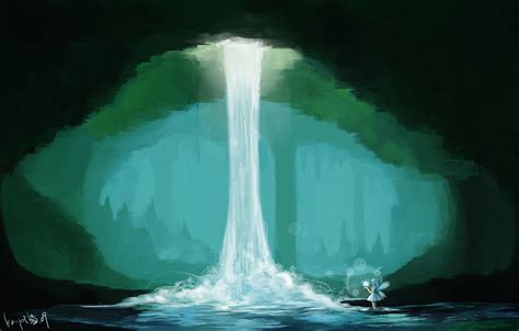 Wallpaper Girl Magic Waterfall Cave Art Sunlight Nou Images For Desktop Section арт