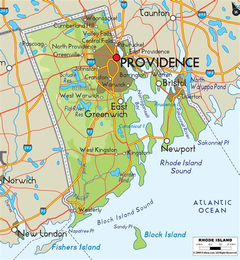 Physical Map Of Rhode Island Ezilon Maps