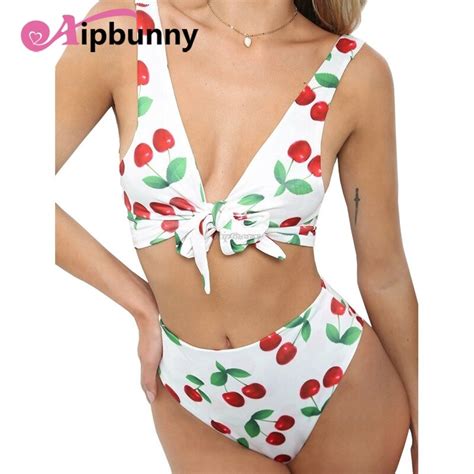 Aipbunny Sexy Cherry Fruits Printed Girls Bikinis Set 2018 Reversible