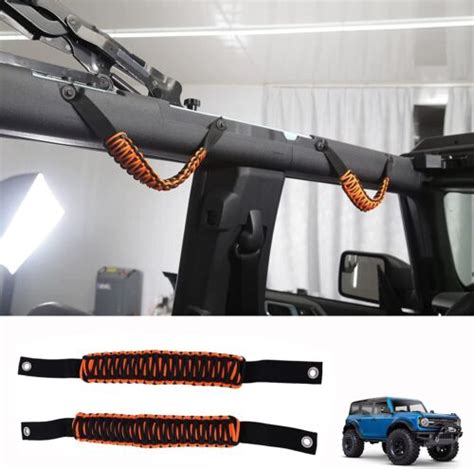 2pc Orange Roll Bar Grab Handles Paracord Grip Handle For Ford Bronco