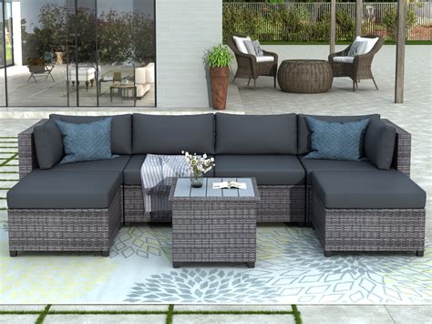 7 Piece Rattan Sectional Sofa Set Outdoor Conversation Set All