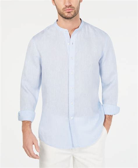 Tasso Elba Mens Banded Collar Linen Shirt Created For Macys Macys