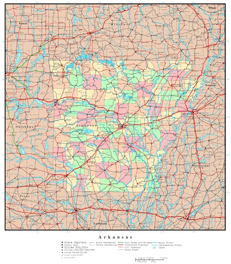 Laminated Map Large Detailed Administrative Map Of Arkansas State