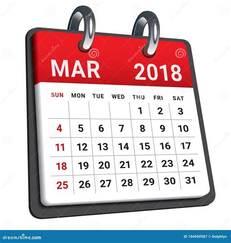 March 2018 Calendar Vector Illustration Stock Vector Illustration Of