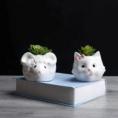 Ceramic Cute Small Sheep Flower Pot Cat Flowerpot Planter Succulents