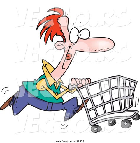 Vector Of A Cartoon Man Pushing A Shopping Cart While Running By