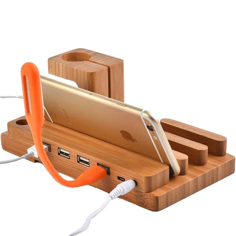 Multi Functional Universal Usb Charger Station Wooden Charging Dock