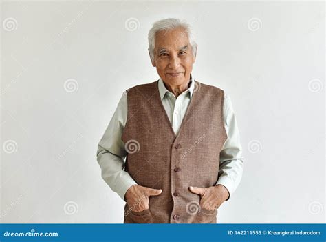 Senior Asian Old Man Confident And Smiling Elderly People On White