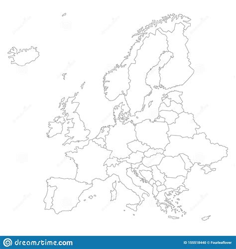 Europe Outline Silhouette Map With Countries Stock Vector