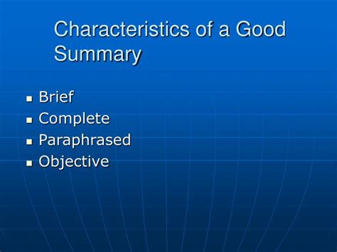 PPT - Characteristics of a Good Summary PowerPoint Presentation, free ...