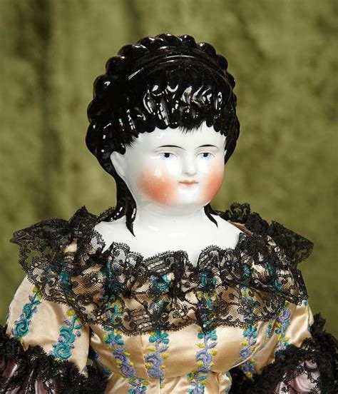 22 German Porcelain Doll With Black Sculpted Hair In Long Ringlet