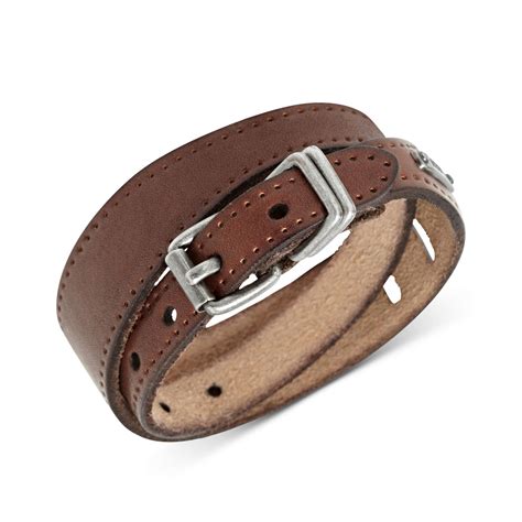 Fossil Brown Leather Double Wrap Bracelet In Brown For Men No Color