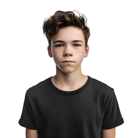 Retrato De Un Adolescente Con Camiseta Negra Aislado Sobre Un Fondo