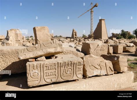 Reconstruction Work Underway At Karnak Temple Luxor Egypt Stock Photo