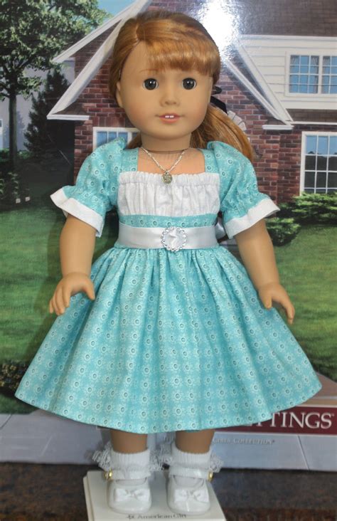 american girl style gathered bodice dress in aqua in 2021 american girl dress doll clothes