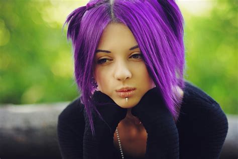 Wallpaper Face Women Model Portrait Dyed Hair Long Hair Purple