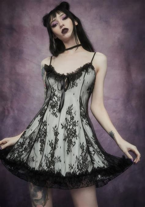 Widow Fairy Lace Ivory Lining Mini Dress Black Mini Dress Mini