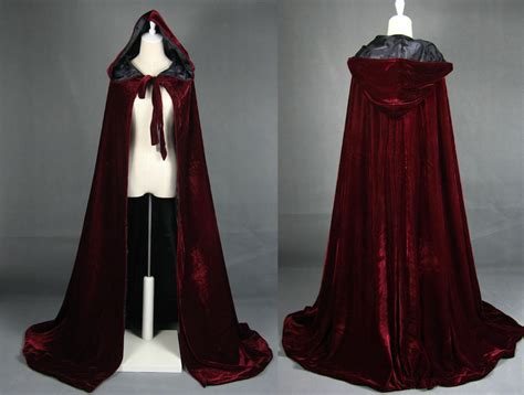 Wine Black Velvet Hooded Cloak Medieval Cape Witchcraft Wicca Robe Larp
