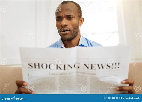 Shocked Man Reading A Newspaper Stock Image Image Of Broadsheet News
