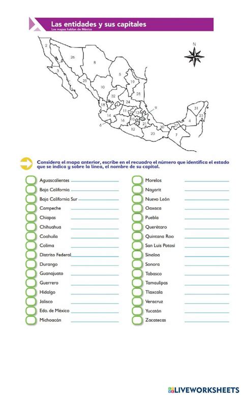 Estados Y Capitales De México Interactive Worksheet In 2023 How To