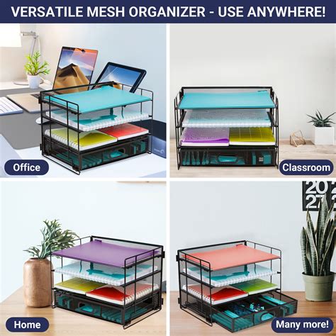Mesh Office Organizer For Desk Desk Organizer With 4 Tiers And Sliding