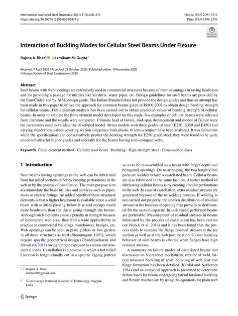 Pdf Interaction Of Buckling Modes For Cellular Steel Beams Under Flexure