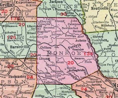 Monroe County Georgia 1911 Map Forsyth Bolingbroke Juliette