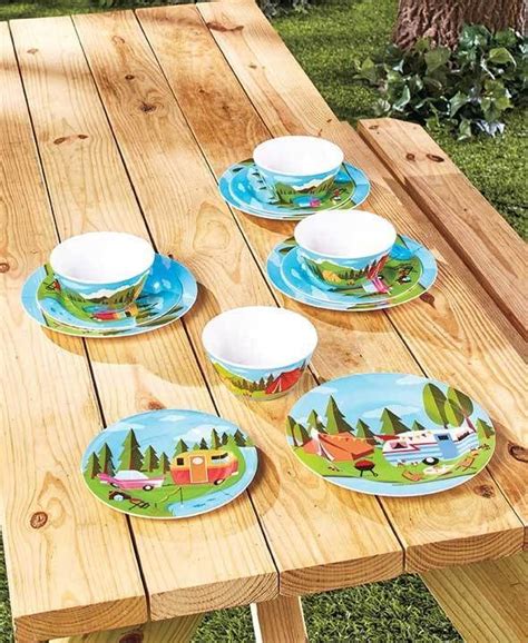 While it's great for long travels, camping, and other outdoor activities, you can still use it at your dinner table as well. Dinnerware Set Melamine Camping Theme 12 pc Salad Plates ...
