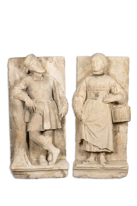 A Pair Of French Stone Carvings Depicting A Man And A Woman Loire