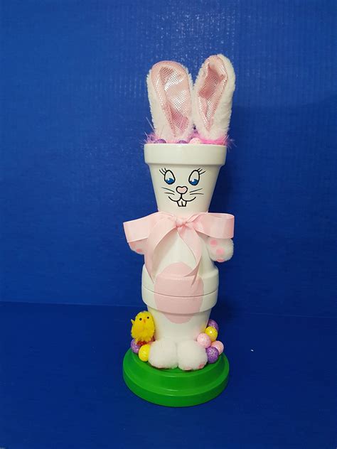Pink Easter Bunny Clay Pot People Etsy Easter Crafts Clay Pot