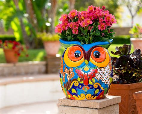 Buy Enchanted Talavera Mexican Pottery Extra Large Owl Flower Pot Hand