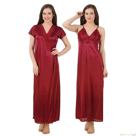 Women Satin Nightwear Sleepwear 2 Pcs Set Ladies Nightdress Nighty Robe